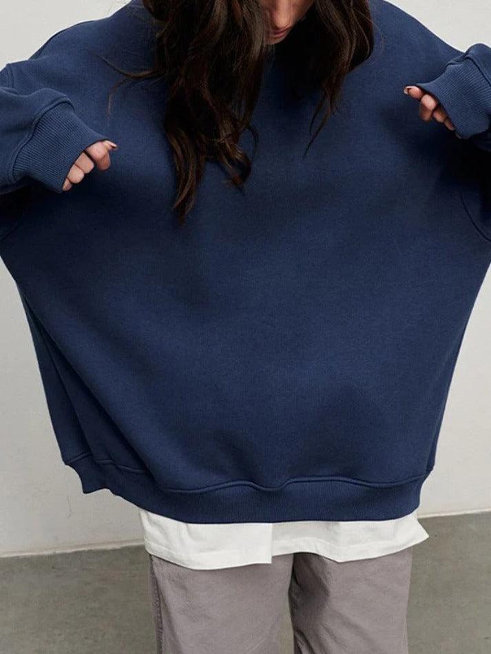 Solid Crew Neck Oversized Sweatshirt - HouseofHalley