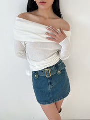 Overfold Off-Shoulder Mesh Shirt