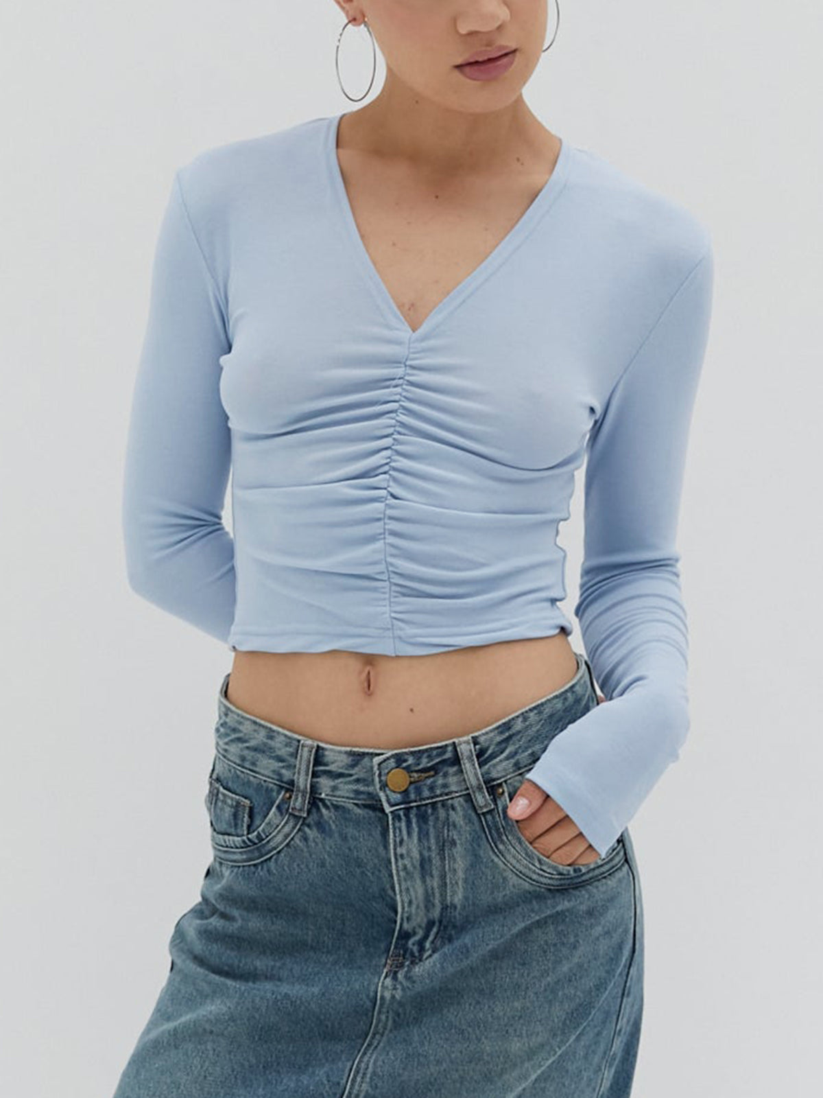 Ruched Long Sleeve Crop Top