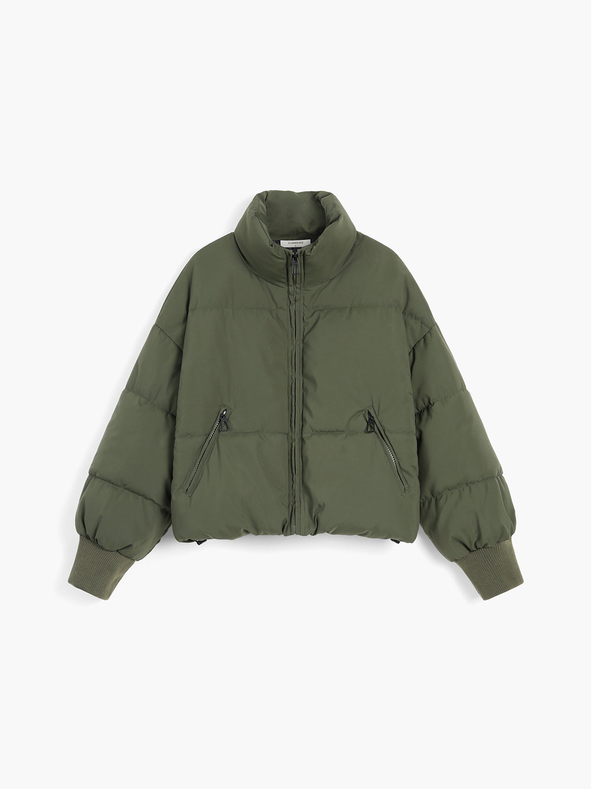 Quilted Puffer Stand Collar Crop Coat