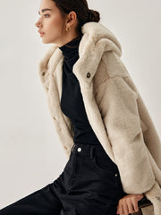 Apricot Faux Fur Trendy Hooded Longline Coat