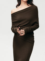 Asymmetric Off Shoulder Trendy Long Sleeve Shirt