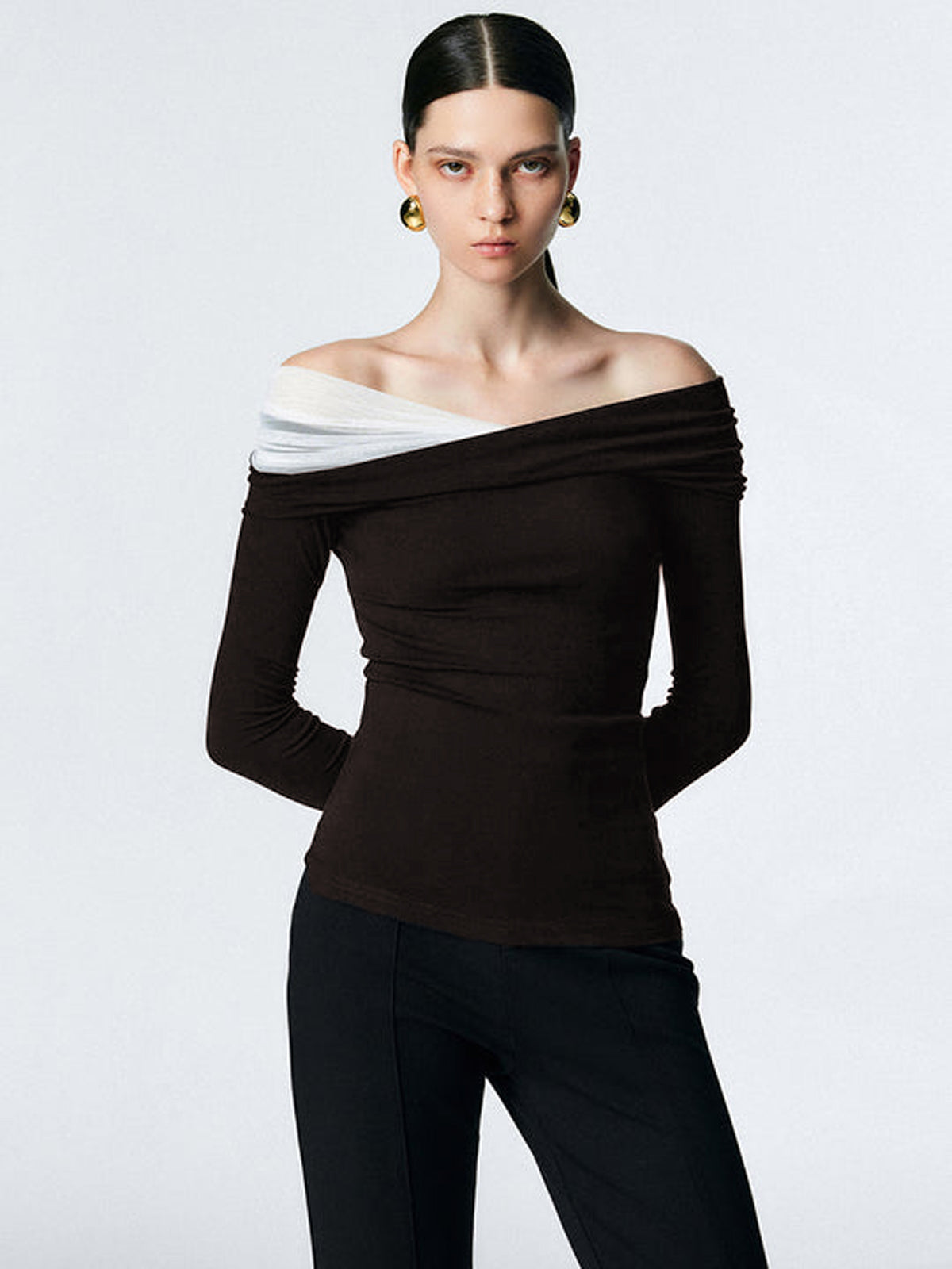 Asymmetric Off Shoulder Trendy Long Sleeve Mesh Top