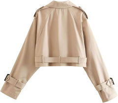 Beige Double Breasted Crop Trench Jacket