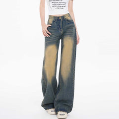 Beige Faded Blue Baggy Wide Leg Jeans