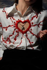 Bleeding Heart Bead Embroidery Shirt