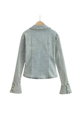 Lapel Single-breasted Bell Sleeve Denim Blouse