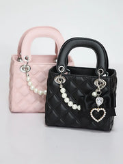 Bow Pearls Heart Quilted Bag