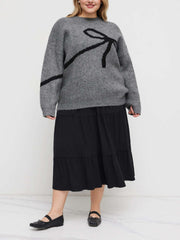 Bowknot Round Neck Oversized Knit Sweater