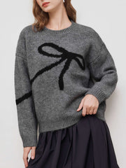 Bowknot Round Neck Oversized Knit Sweater