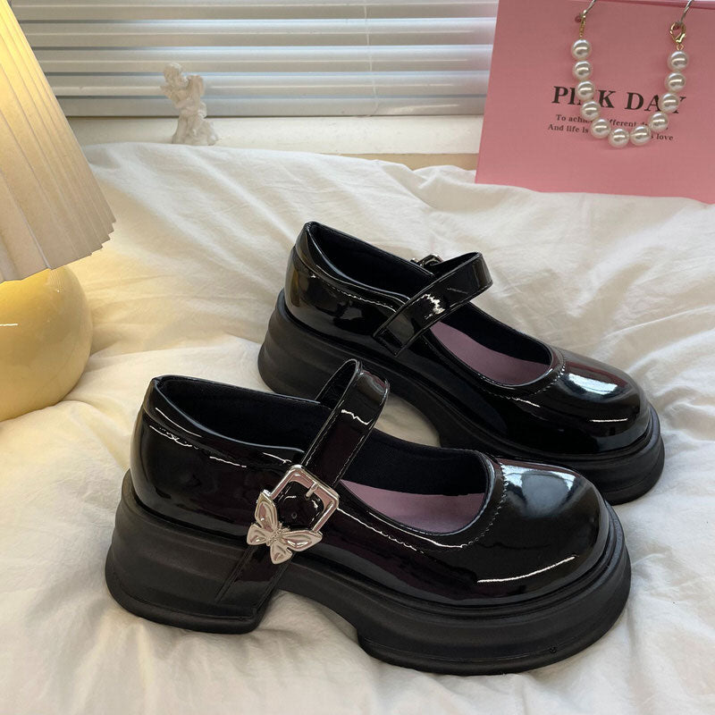 Butterfly Buckle Mary Jane Glossy Platform Heels