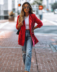 Chicest Pocketed Velvet Blazer - Fuchsia