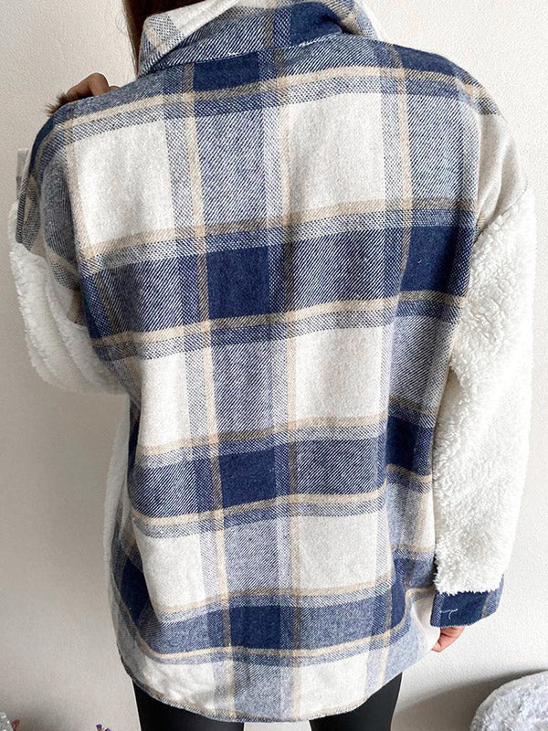 Shacket Plaid Graceful Stitching Lambswool Jacket