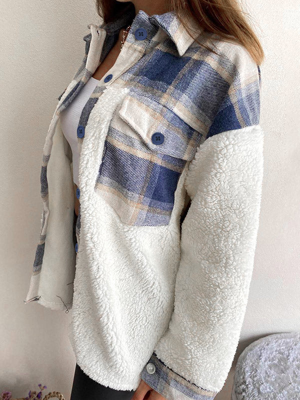 Shacket Plaid Graceful Stitching Lambswool Jacket