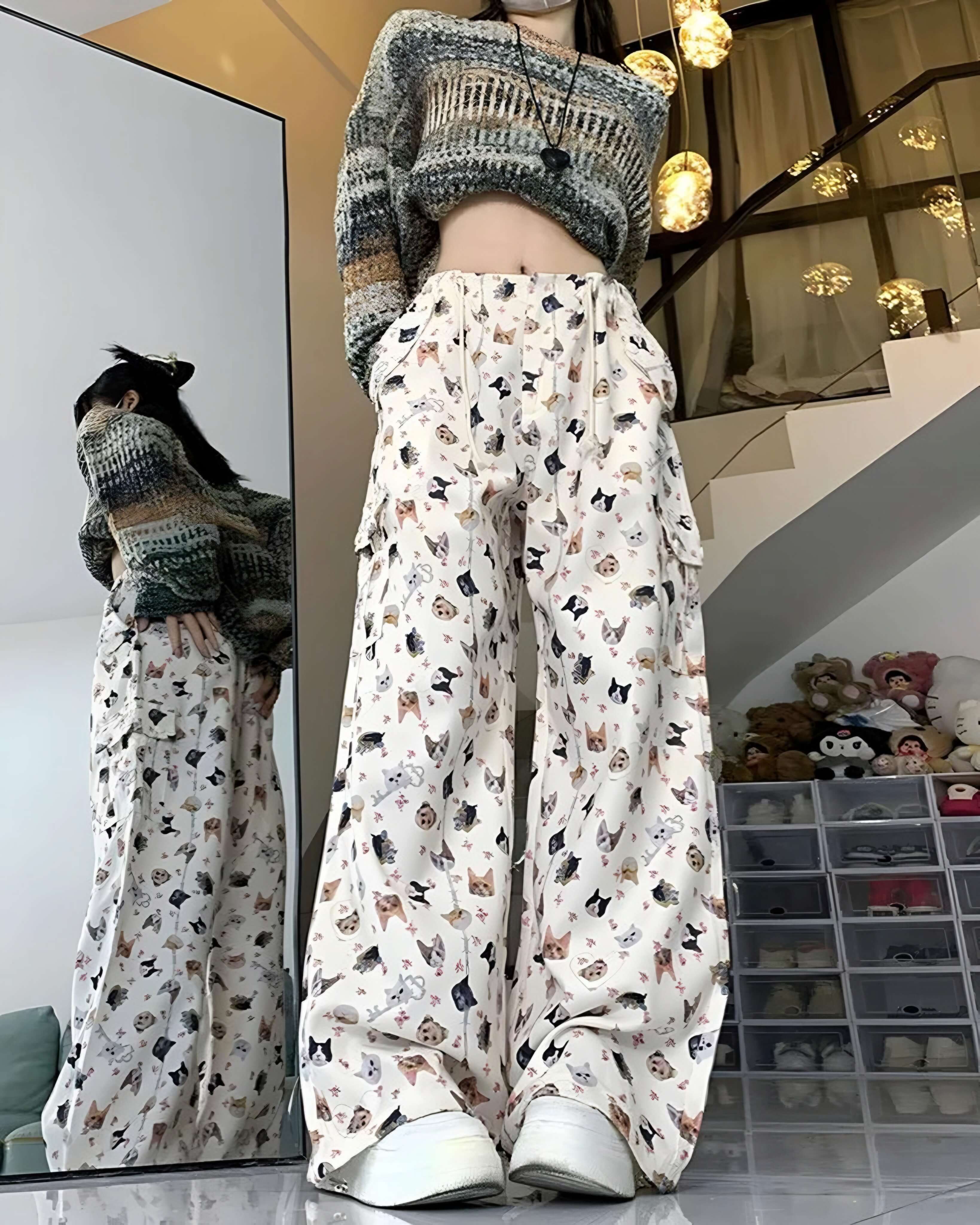 Cat Dog Print Cargo Pant