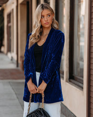 Chicest Pocketed Velvet Blazer - Blue