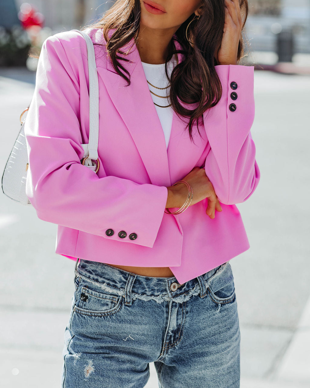 Cityscape Crop Blazer - Pink