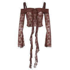 Coquette Lace Ruffle Cold Shoulder Crop Top