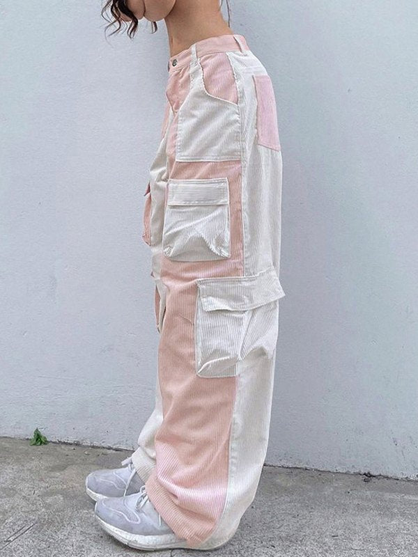 Corduroy Color Contrast Cargo Pants