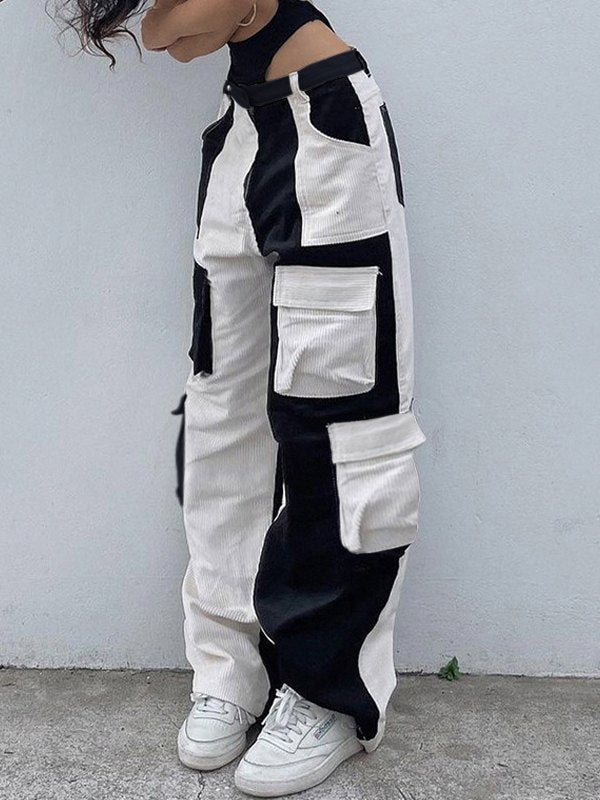 Corduroy Color Contrast Cargo Pants