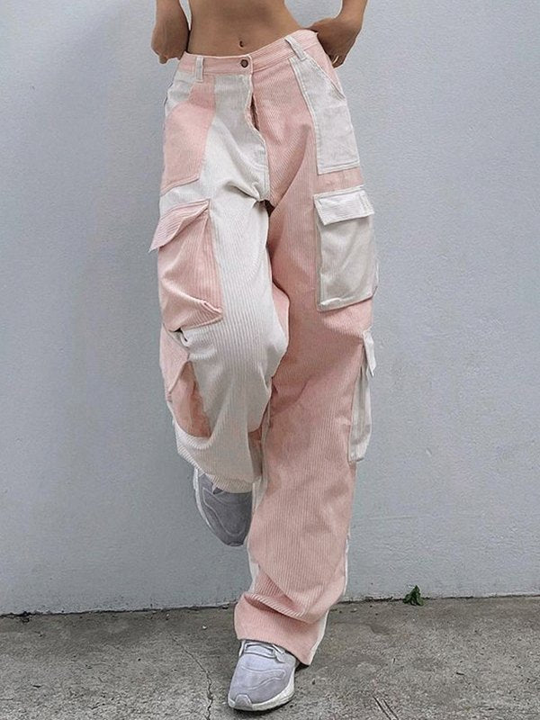 Corduroy Color Contrast Cargo Pants