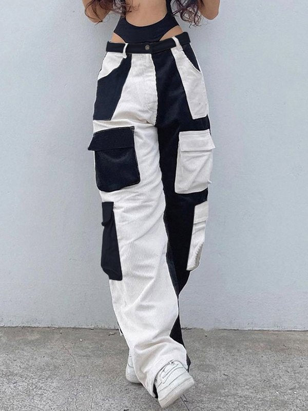 Corduroy Color Contrast Cargo Pants