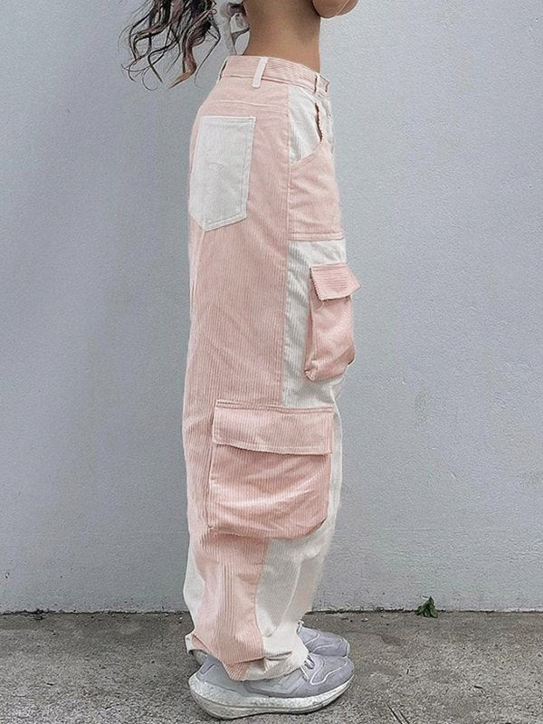 Corduroy Color Contrast Cargo Pants