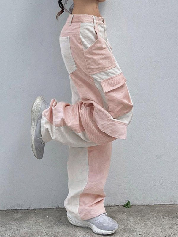 Corduroy Color Contrast Cargo Pants