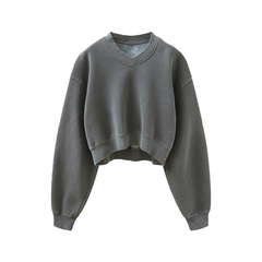 Cropped Fleece Crew Neck Sweatshirt