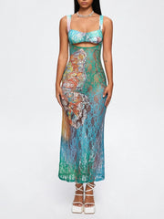 Cut-Out Lace Spaghetti Ombre Maxi Dress