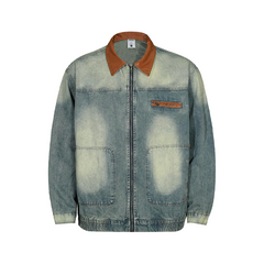 Denim Leather Collar Jacket