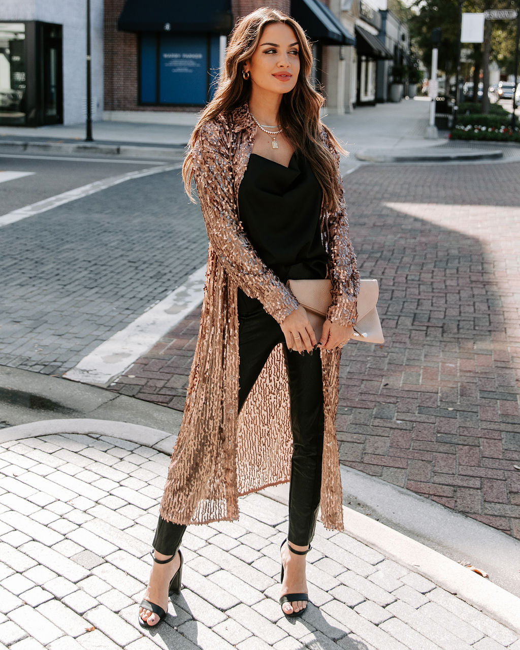 Mixer Button Down Sequin Duster - Copper