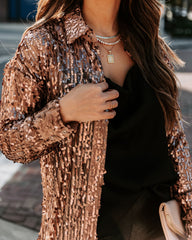 Mixer Button Down Sequin Duster - Copper