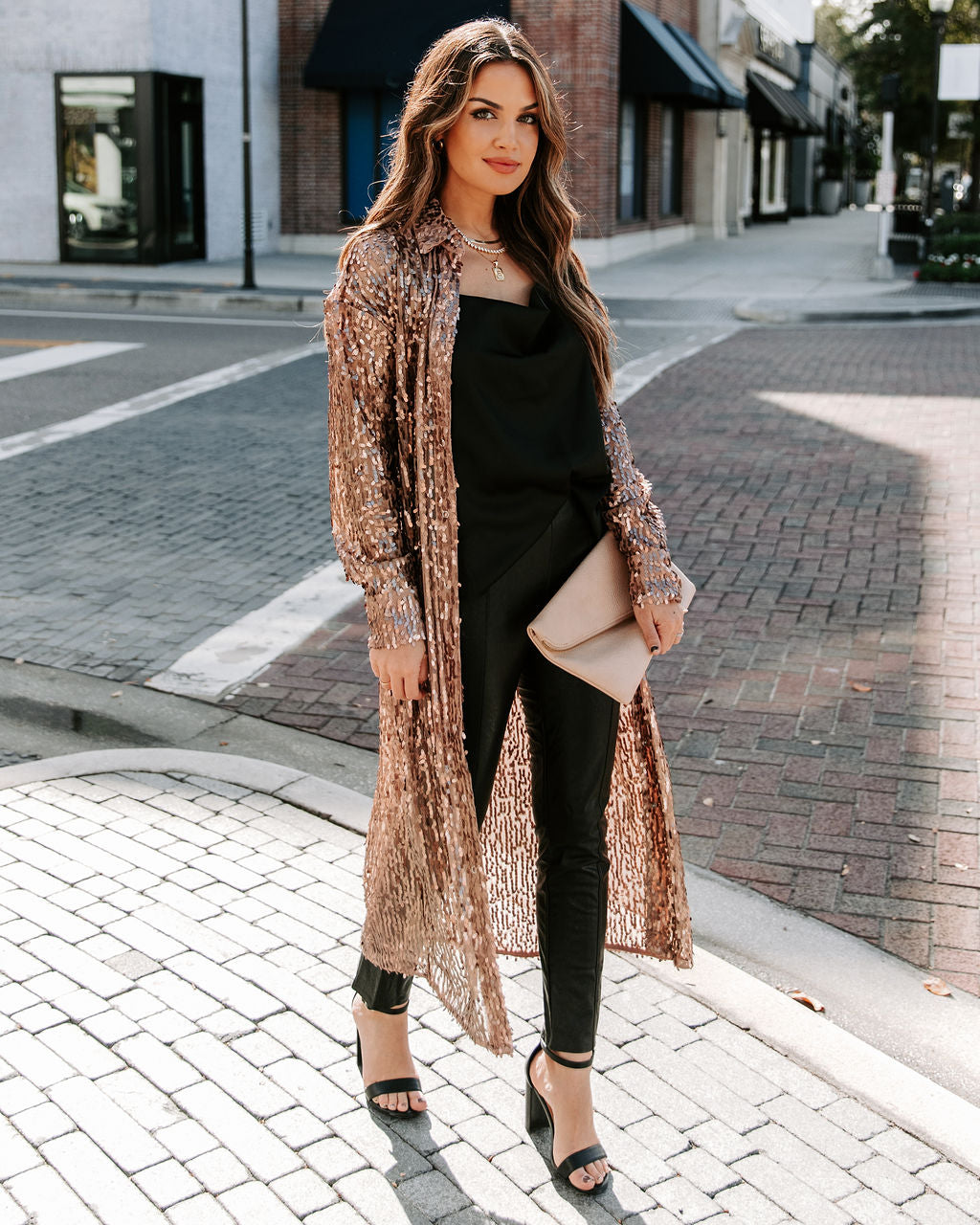 Mixer Button Down Sequin Duster - Copper