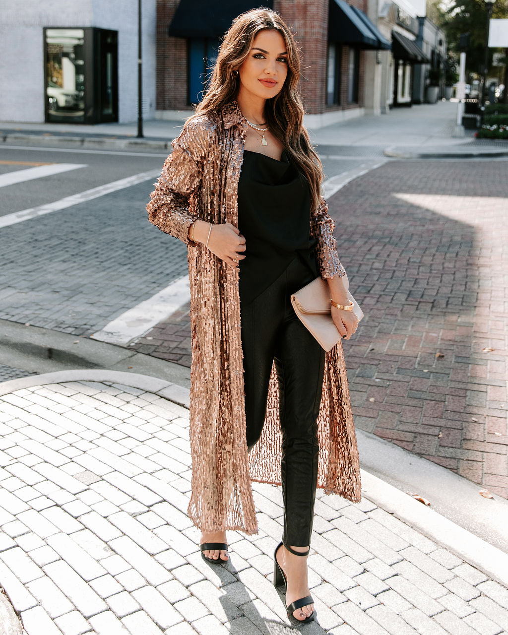 Mixer Button Down Sequin Duster - Copper