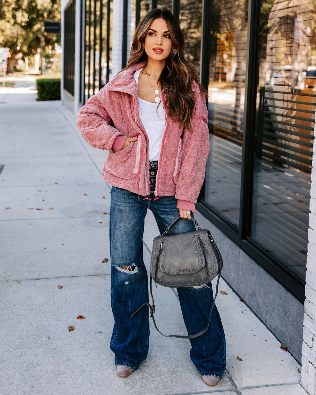 Carey Pocketed Quilted Jacket - Rose Pink