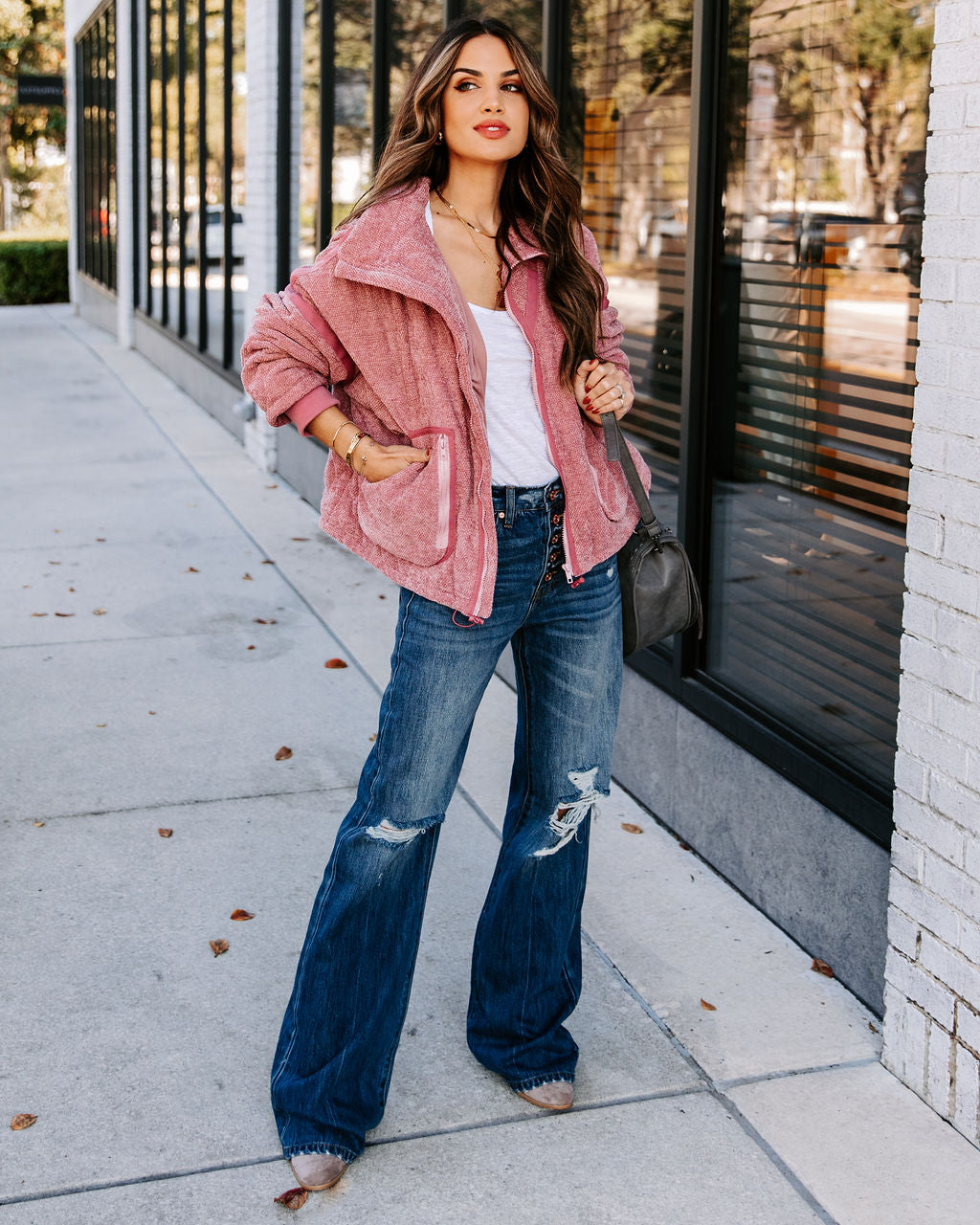 Carey Pocketed Quilted Jacket - Rose Pink