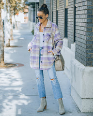 Faustina Pocketed Plaid Shacket - Lavender