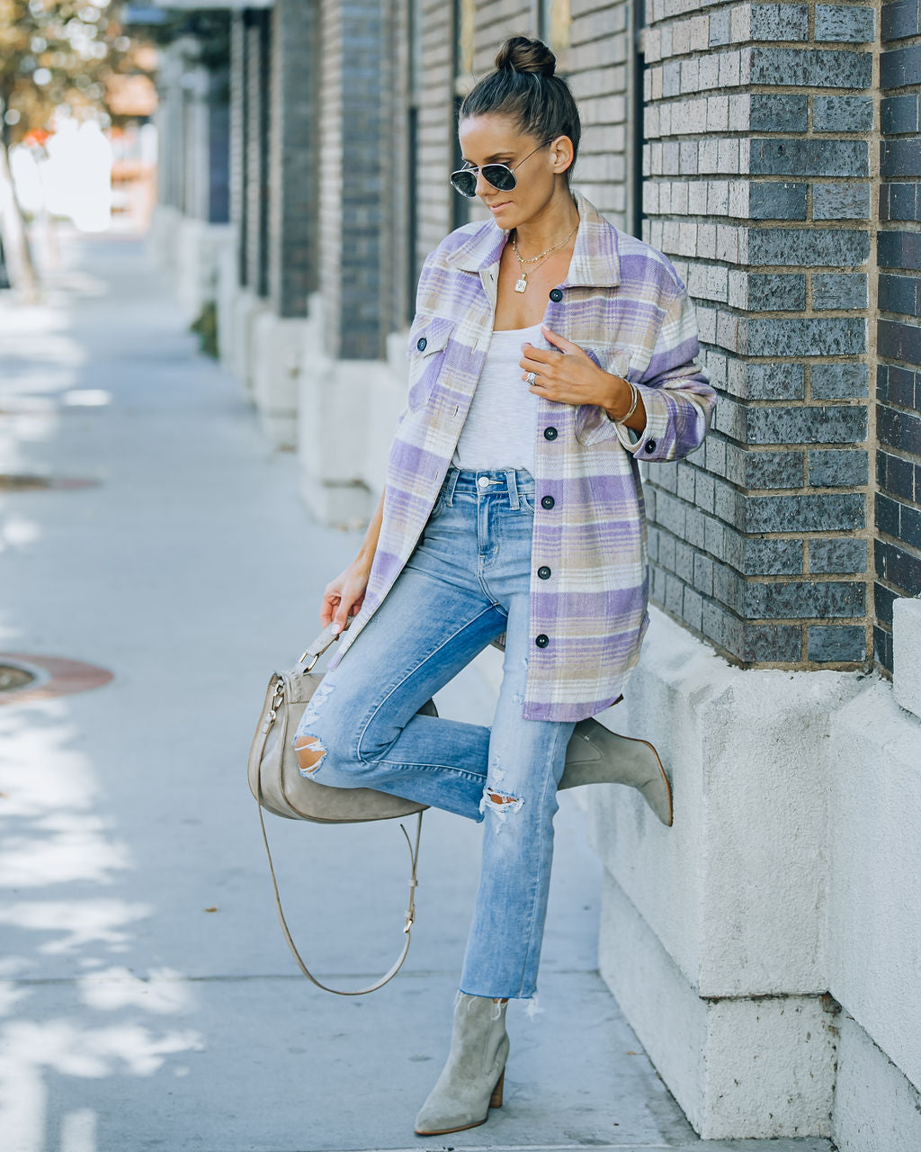 Faustina Pocketed Plaid Shacket - Lavender