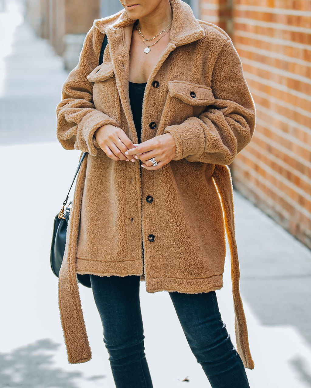 Carlile Belted Sherpa Jacket - Camel