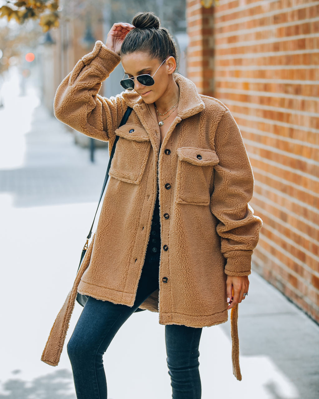 Carlile Belted Sherpa Jacket - Camel