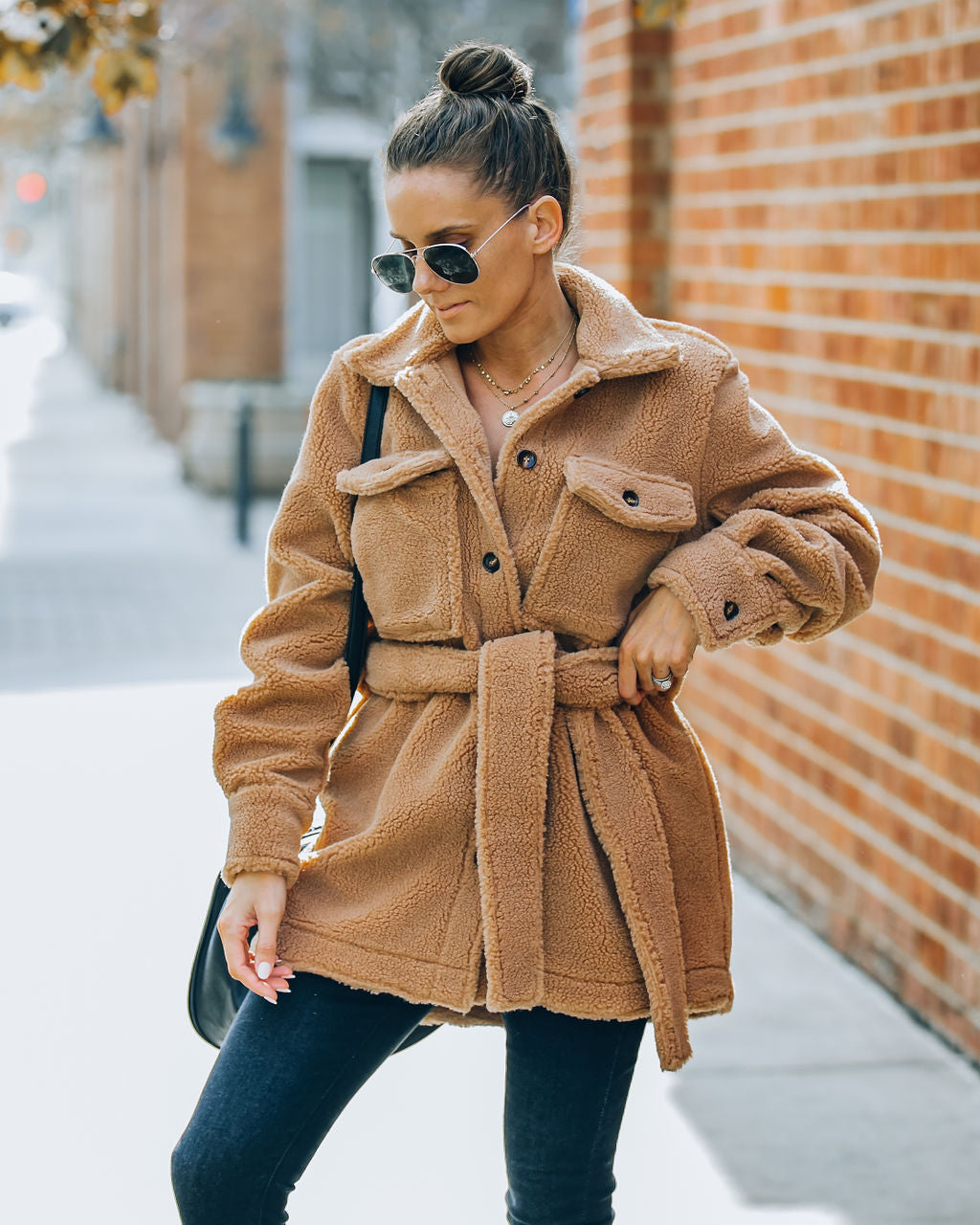 Carlile Belted Sherpa Jacket - Camel