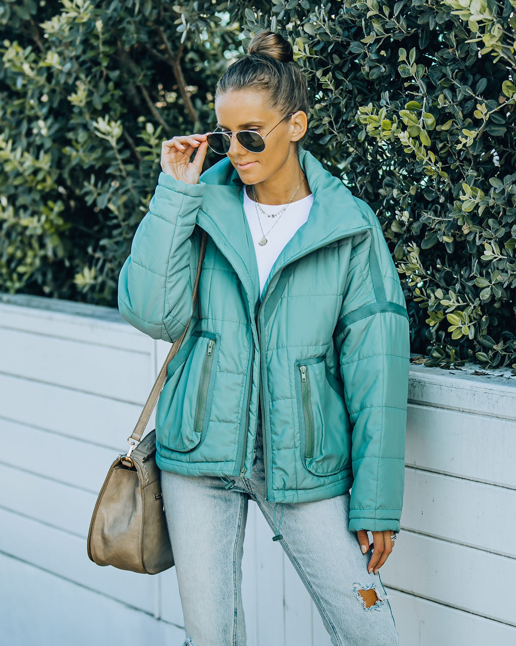 Cassian Pocketed Quilted Puffer Jacket - Seafoam