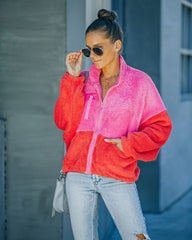 Nava Pocketed Colorblock Zip Up Jacket - Pink