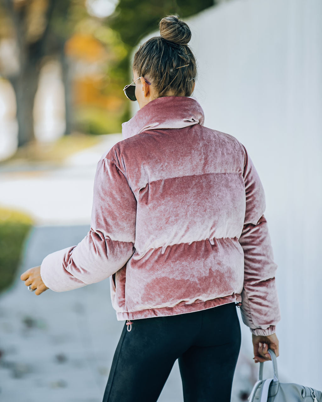 Powder Pocketed Velvet Puffer Jacket - Mauve