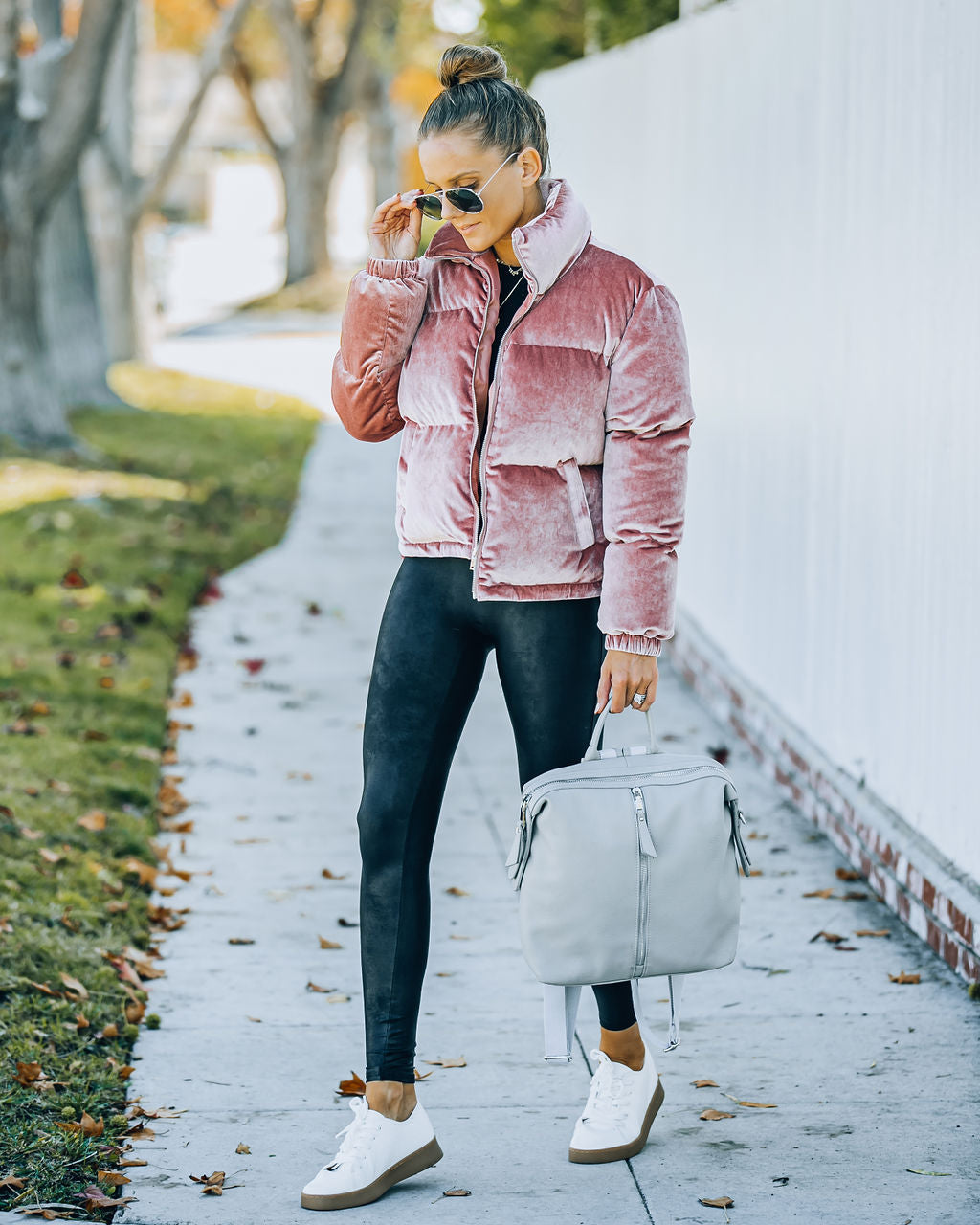 Powder Pocketed Velvet Puffer Jacket - Mauve