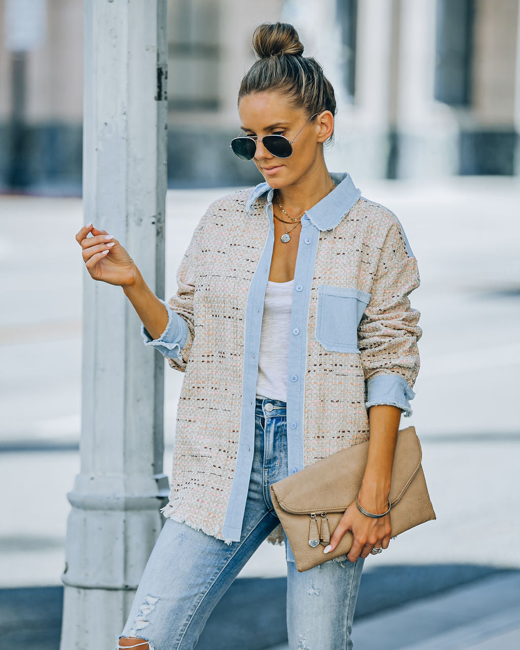 Garvin Tweed Button Down Shacket - Beige