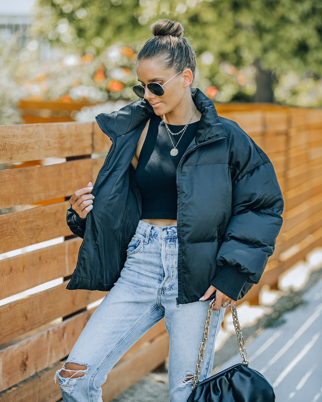 Alina Pocketed Puffer Jacket - Black