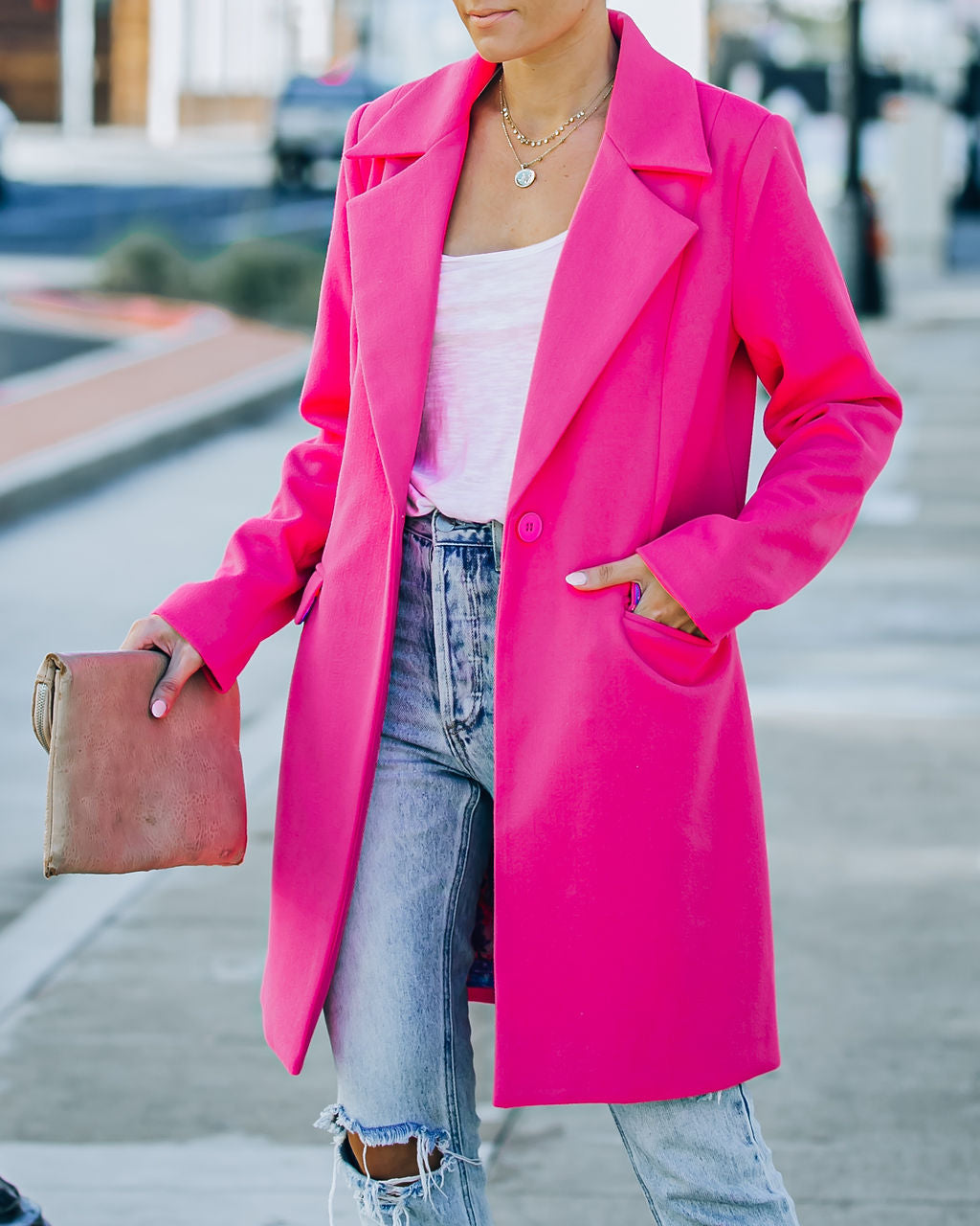 Frisco Pocketed Coat - Hot Pink