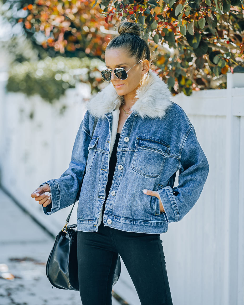 Boone Pocketed Faux Fur Denim Jacket